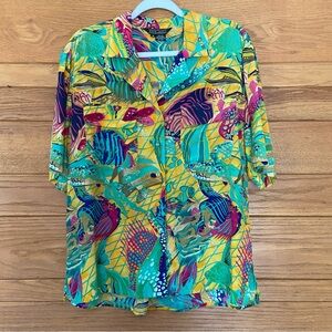 Vintage 90s Ann May silk fish button down shirt